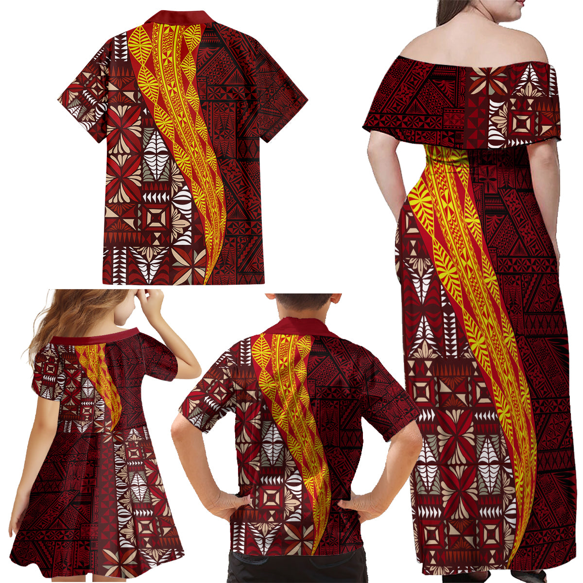 Tonga Feletoa Kupesi Fakatonga Family Matching Off Shoulder Maxi Dress and Hawaiian Shirt LT03 - Polynesian Pride