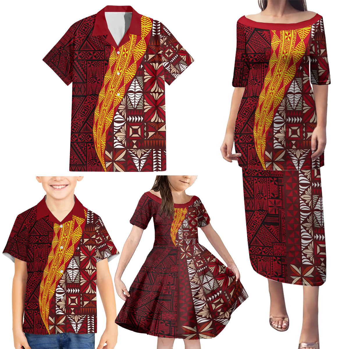 Tonga Feletoa Kupesi Fakatonga Family Matching Puletasi and Hawaiian Shirt LT03 - Polynesian Pride