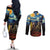 New Zealand and Australia ANZAC Day Couples Matching Off The Shoulder Long Sleeve Dress and Long Sleeve Button Shirt Kiwi Bird and Kangaroo Soldier Starry Night Style LT03 - Polynesian Pride