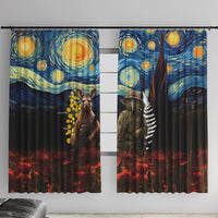 New Zealand and Australia ANZAC Day Window Curtain Kiwi Bird and Kangaroo Soldier Starry Night Style LT03 With Hooks Black - Polynesian Pride