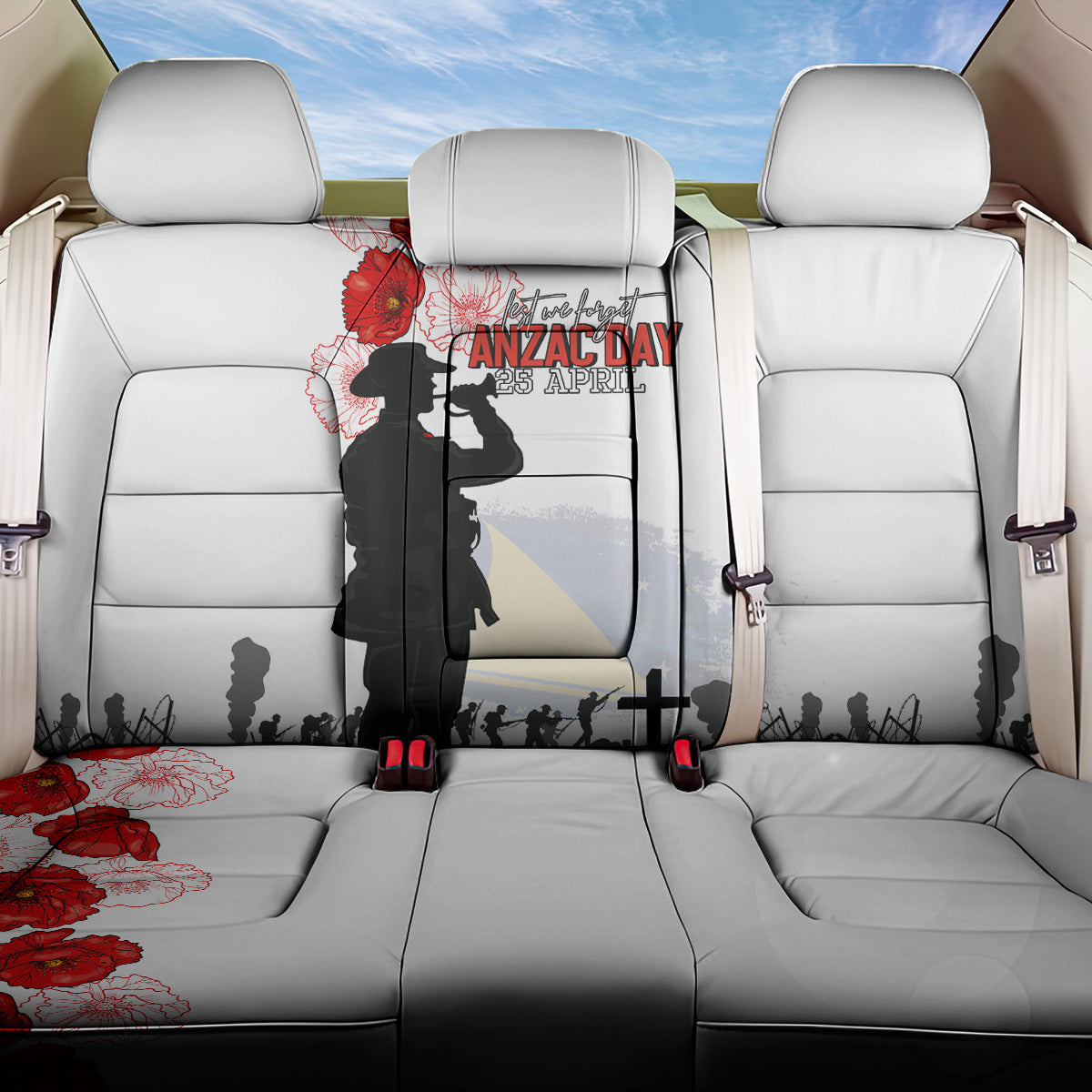 Tokelau ANZAC Day Back Car Seat Cover Lest We Forget Red Poppy Flowers and Soldier LT03