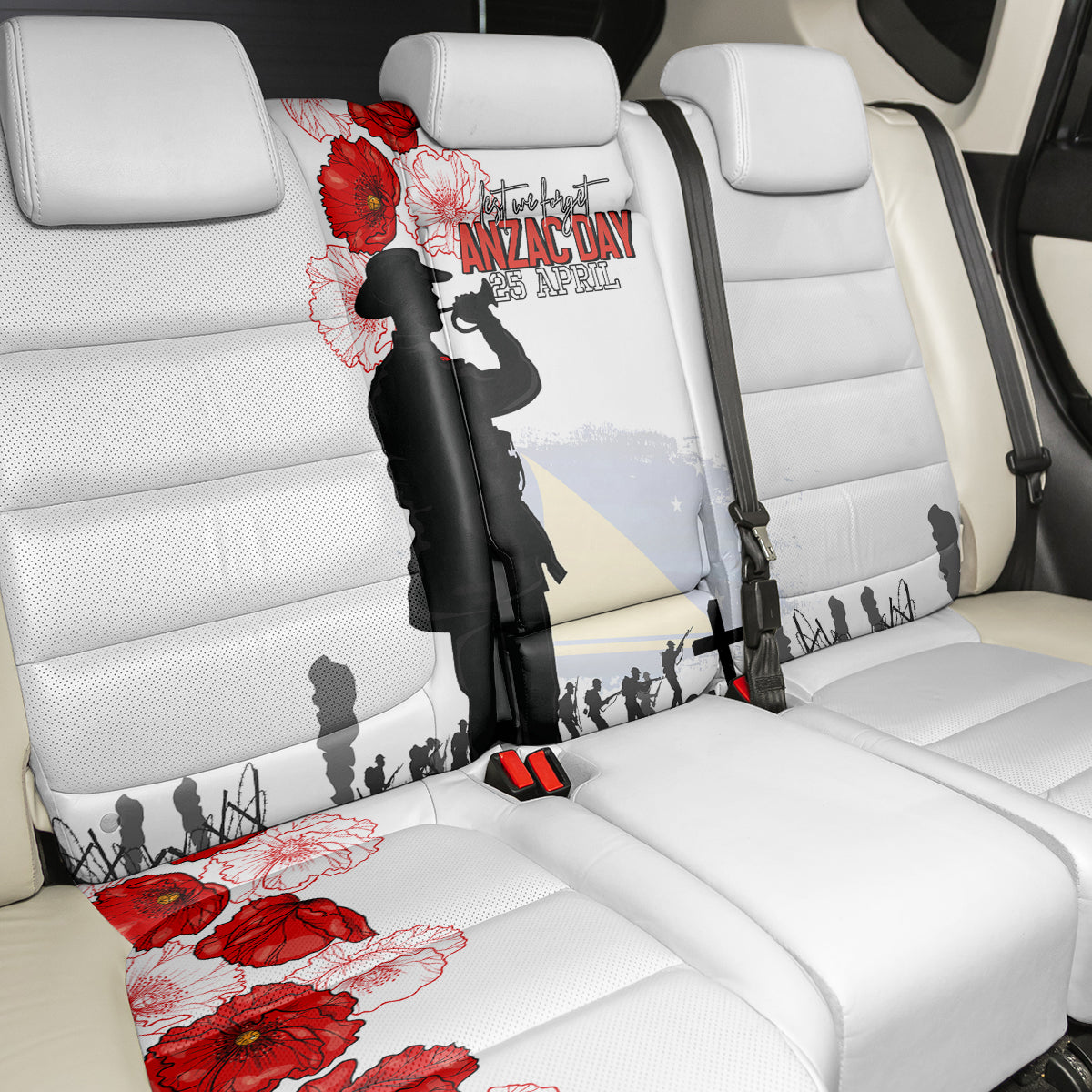 Tokelau ANZAC Day Back Car Seat Cover Lest We Forget Red Poppy Flowers and Soldier LT03
