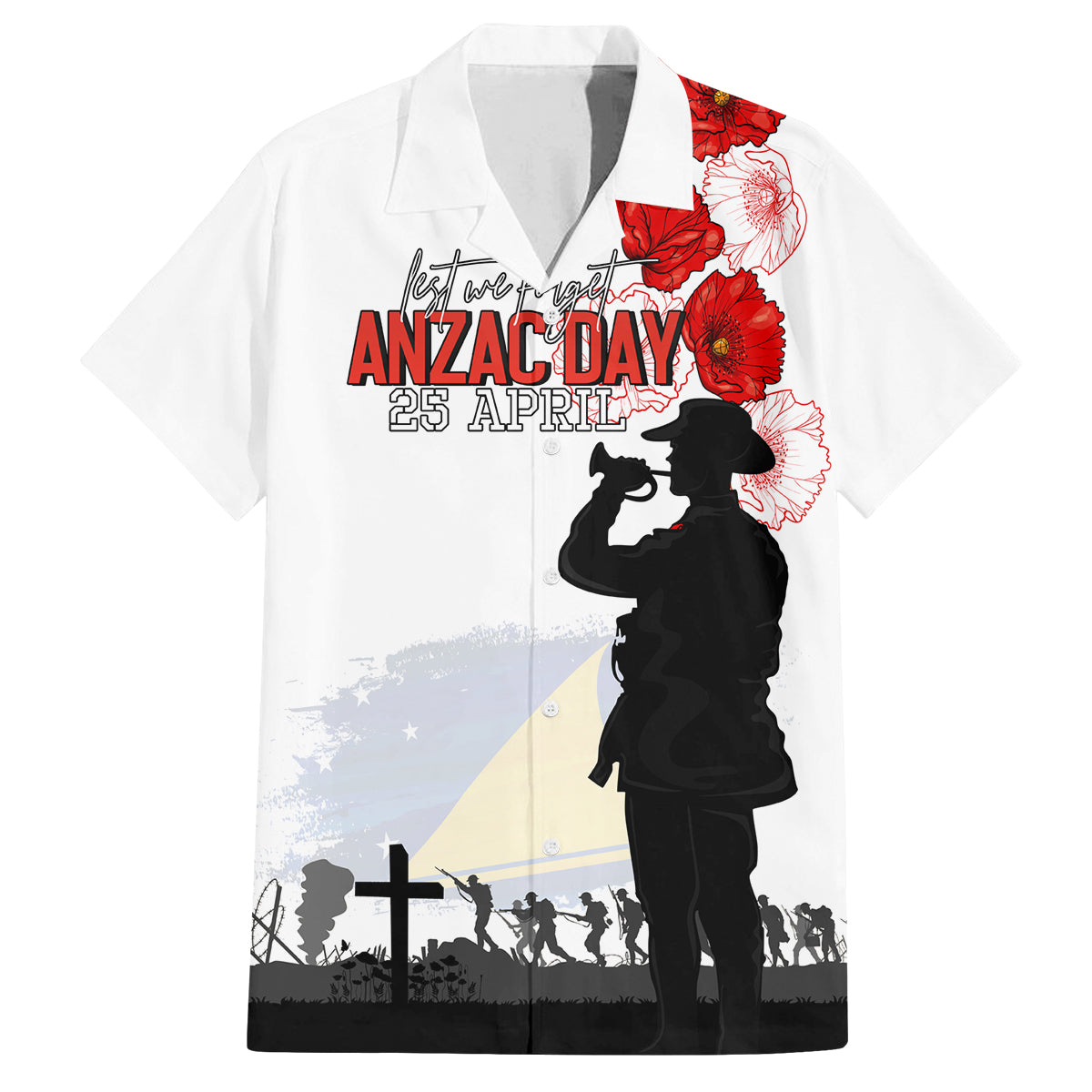 Tokelau ANZAC Day Family Matching Tank Maxi Dress and Hawaiian Shirt Lest We Forget Red Poppy Flowers and Soldier LT03 Dad's Shirt - Short Sleeve White - Polynesian Pride