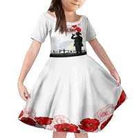 Tokelau ANZAC Day Kid Short Sleeve Dress Lest We Forget Red Poppy Flowers and Soldier LT03 KID White - Polynesian Pride