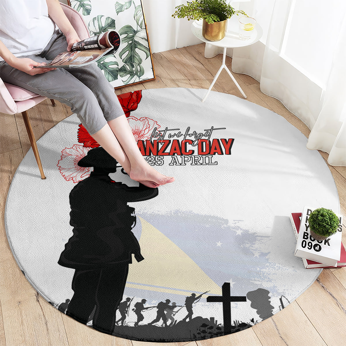 Tokelau ANZAC Day Round Carpet Lest We Forget Red Poppy Flowers and Soldier LT03 - Polynesian Pride