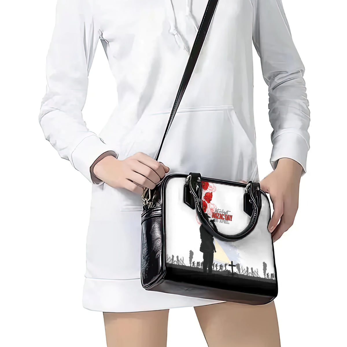 Tokelau ANZAC Day Shoulder Handbag Lest We Forget Red Poppy Flowers and Soldier LT03 - Polynesian Pride