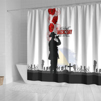 Tokelau ANZAC Day Shower Curtain Lest We Forget Red Poppy Flowers and Soldier LT03 - Polynesian Pride