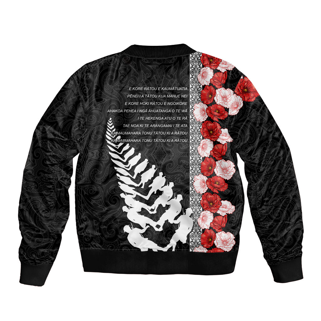 New Zealand ANZAC Day Bomber Jacket Soldier Silver Fern with Red Poppies Flower Maori Style LT03 - Polynesian Pride