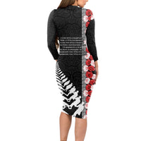 New Zealand ANZAC Day Long Sleeve Bodycon Dress Soldier Silver Fern with Red Poppies Flower Maori Style LT03 - Polynesian Pride