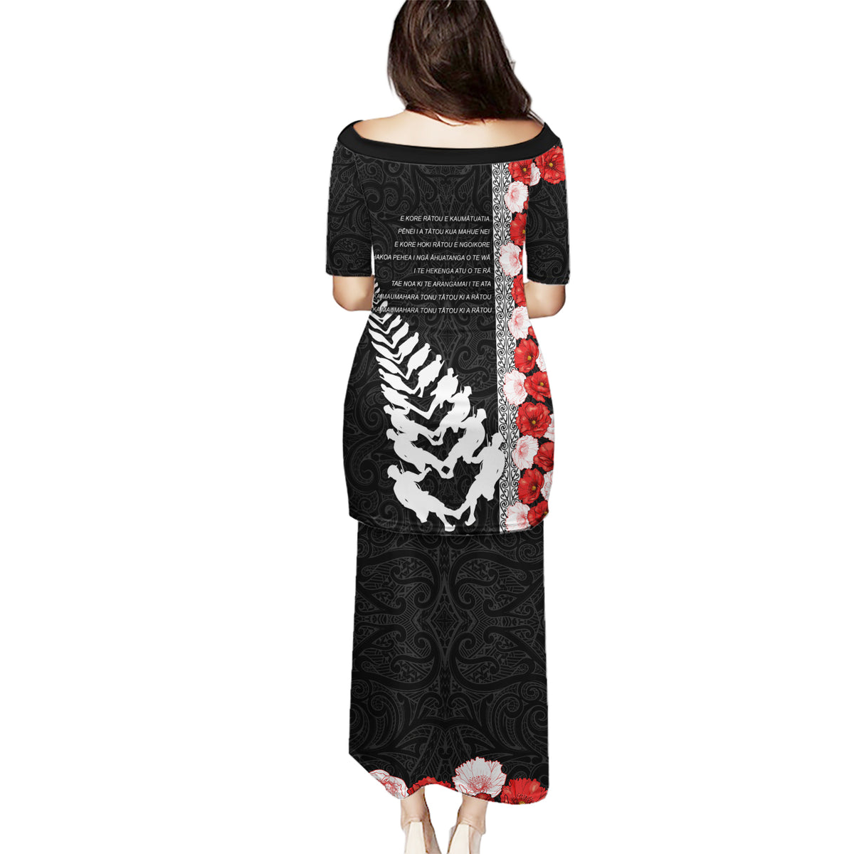 New Zealand ANZAC Day Puletasi Soldier Silver Fern with Red Poppies Flower Maori Style LT03 - Polynesian Pride