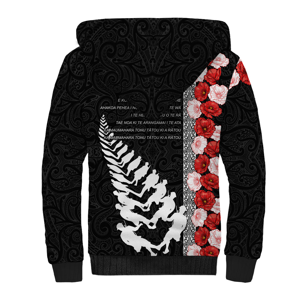 New Zealand ANZAC Day Sherpa Hoodie Soldier Silver Fern with Red Poppies Flower Maori Style LT03 - Polynesian Pride