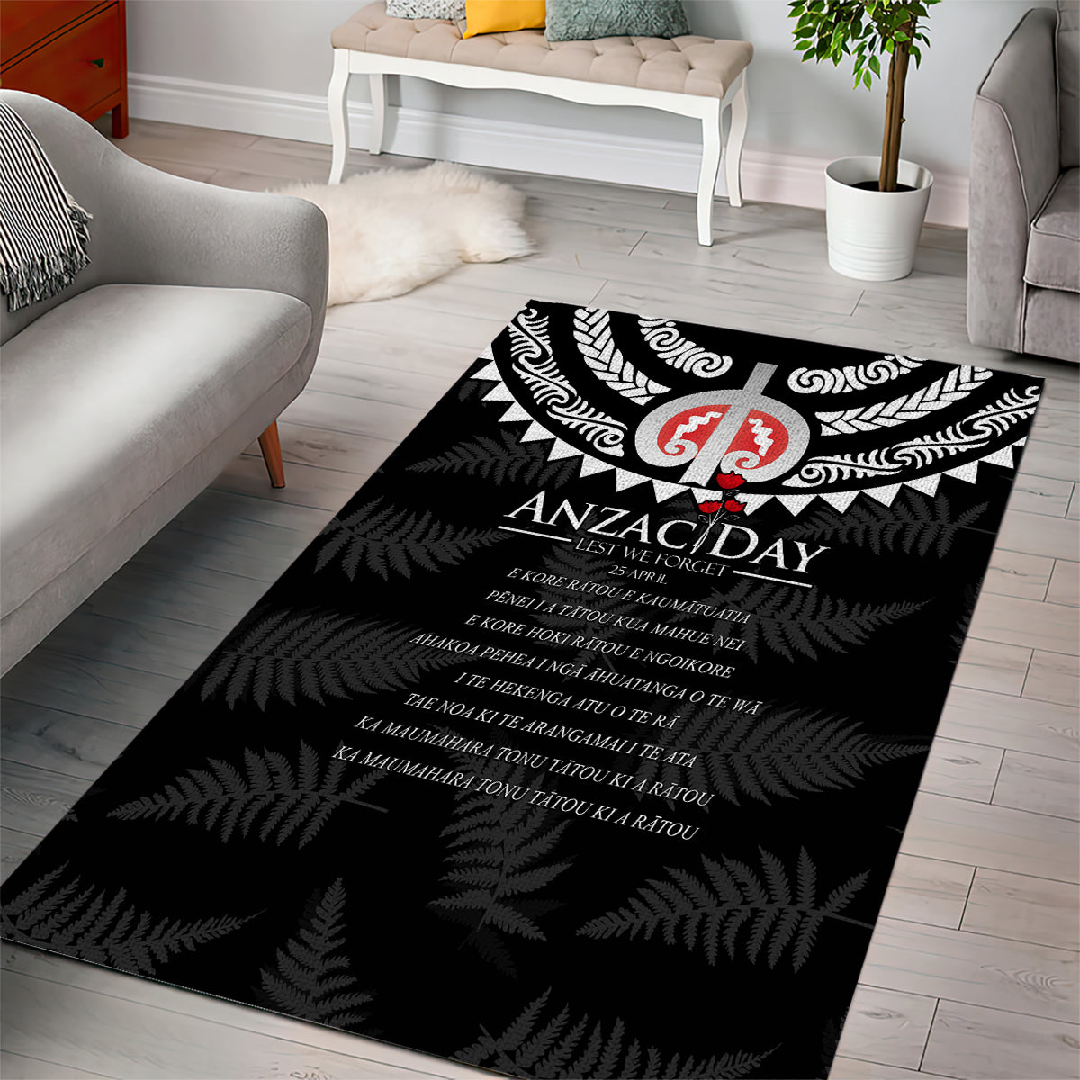 New Zealand ANZAC Day Area Rug Lest We Forget Haka Dance Respect LT03 - Polynesian Pride