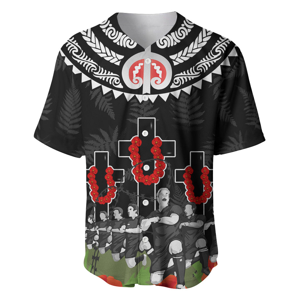 New Zealand ANZAC Day Baseball Jersey Lest We Forget Haka Dance Respect LT03 Black - Polynesian Pride