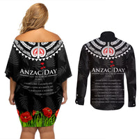 New Zealand ANZAC Day Couples Matching Off Shoulder Short Dress and Long Sleeve Button Shirt Lest We Forget Haka Dance Respect LT03 - Polynesian Pride