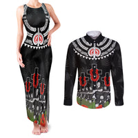 New Zealand ANZAC Day Couples Matching Tank Maxi Dress and Long Sleeve Button Shirt Lest We Forget Haka Dance Respect LT03 Black - Polynesian Pride