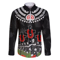 New Zealand ANZAC Day Family Matching Mermaid Dress and Hawaiian Shirt Lest We Forget Haka Dance Respect LT03 Dad's Shirt - Long Sleeve Black - Polynesian Pride