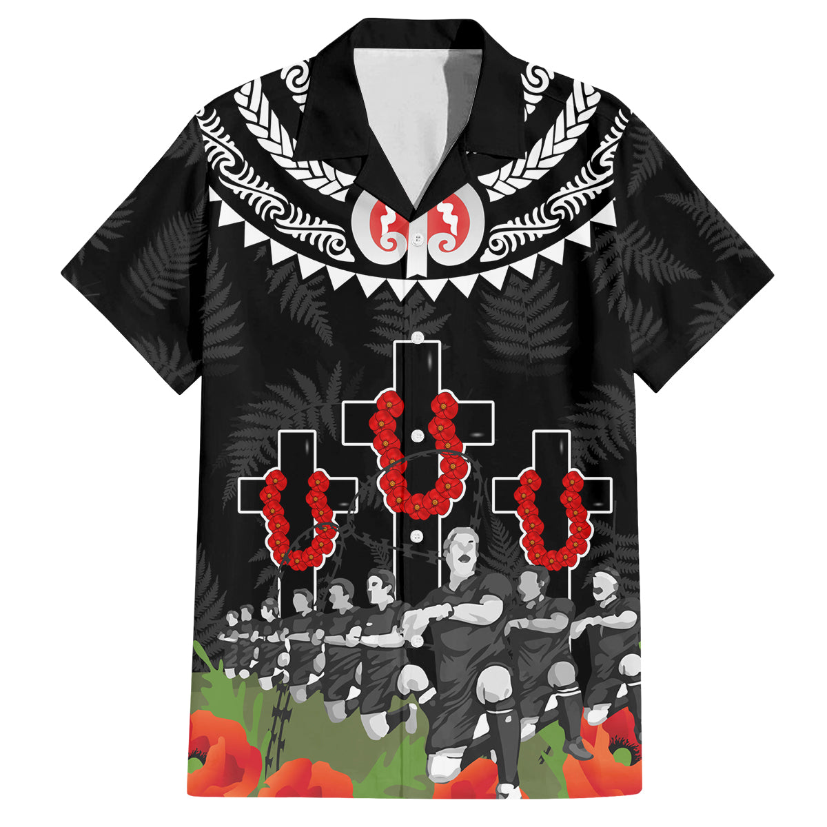 New Zealand ANZAC Day Family Matching Summer Maxi Dress and Hawaiian Shirt Lest We Forget Haka Dance Respect LT03 Dad's Shirt - Short Sleeve Black - Polynesian Pride