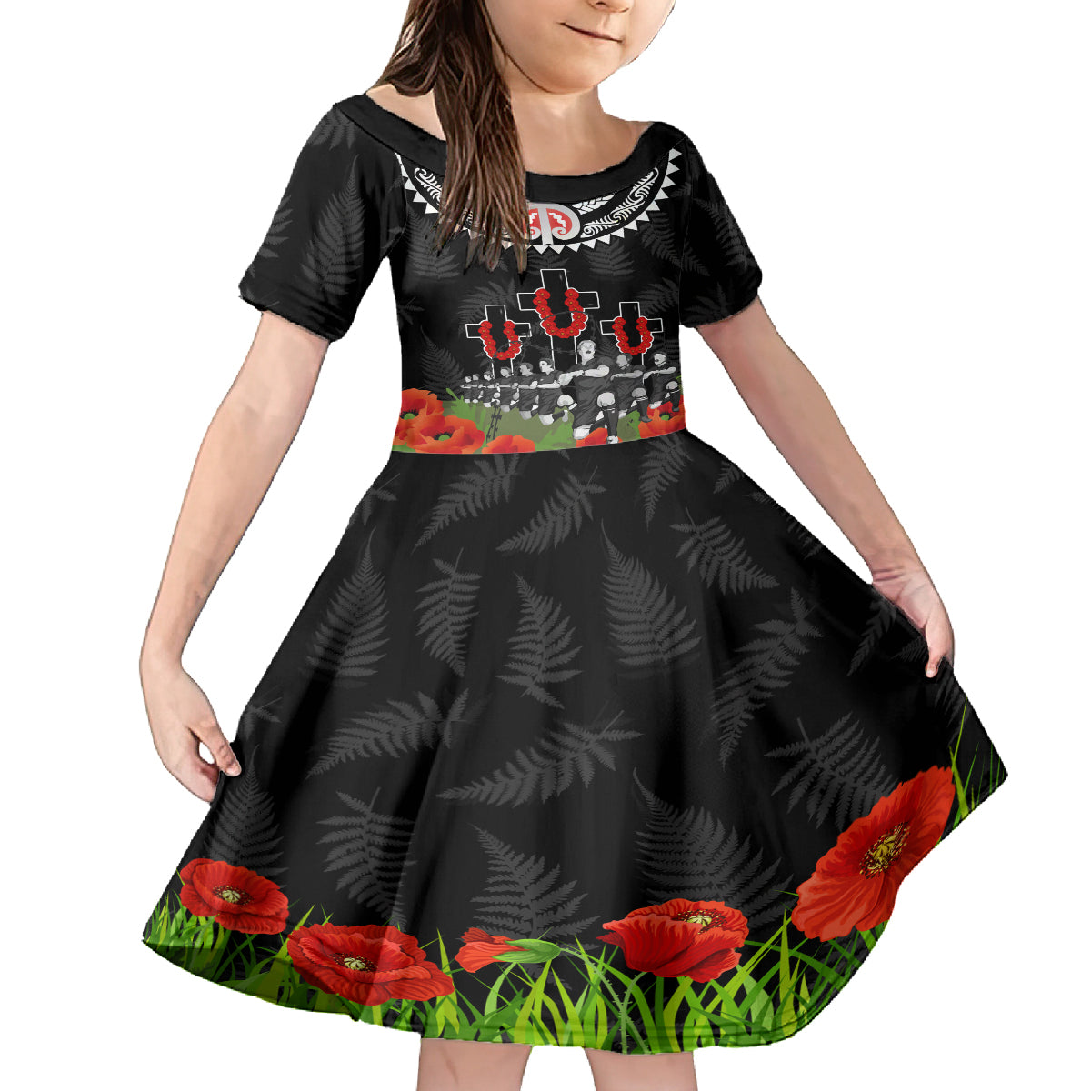 New Zealand ANZAC Day Kid Short Sleeve Dress Lest We Forget Haka Dance Respect LT03 KID Black - Polynesian Pride