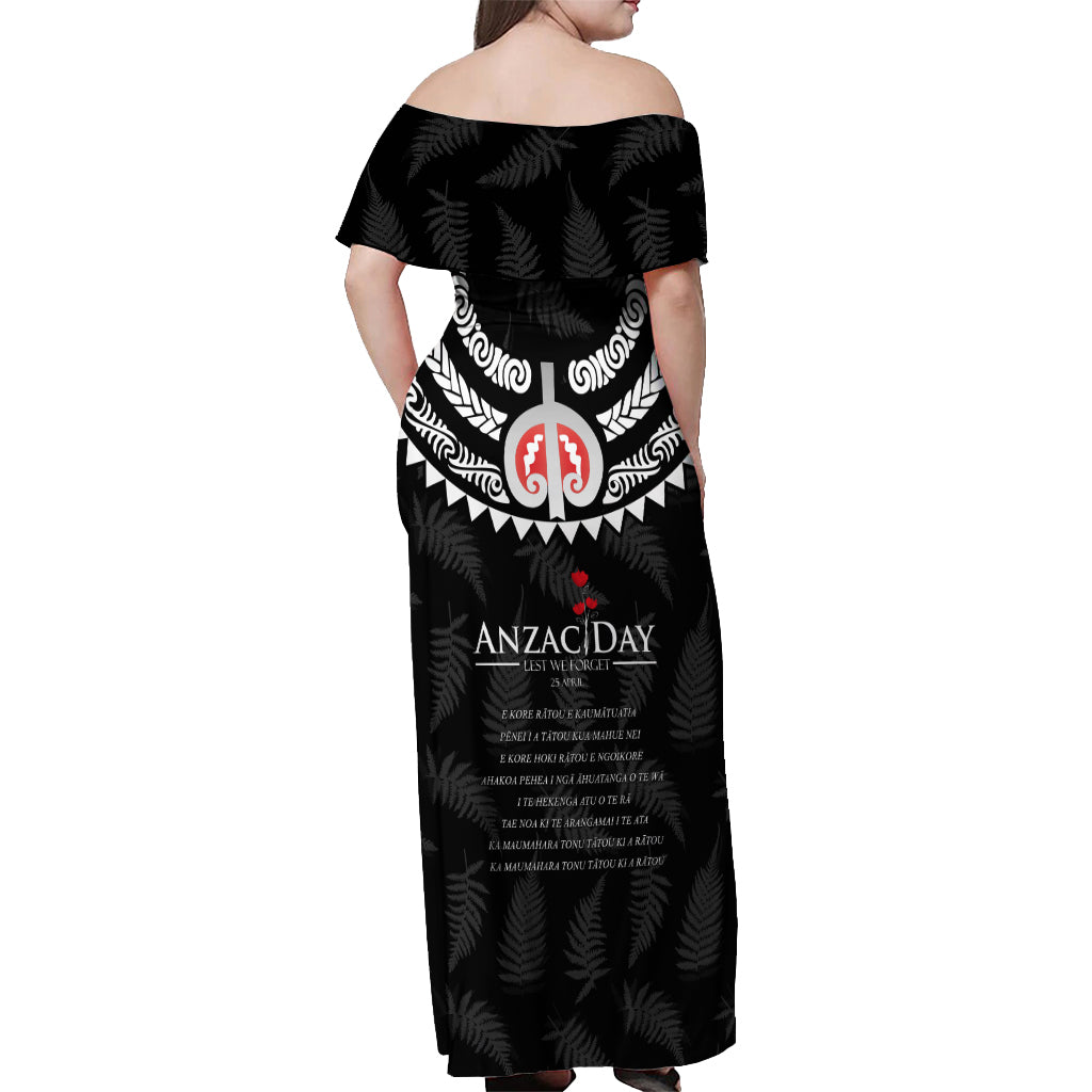 New Zealand ANZAC Day Off Shoulder Maxi Dress Lest We Forget Haka Dance Respect LT03 - Polynesian Pride