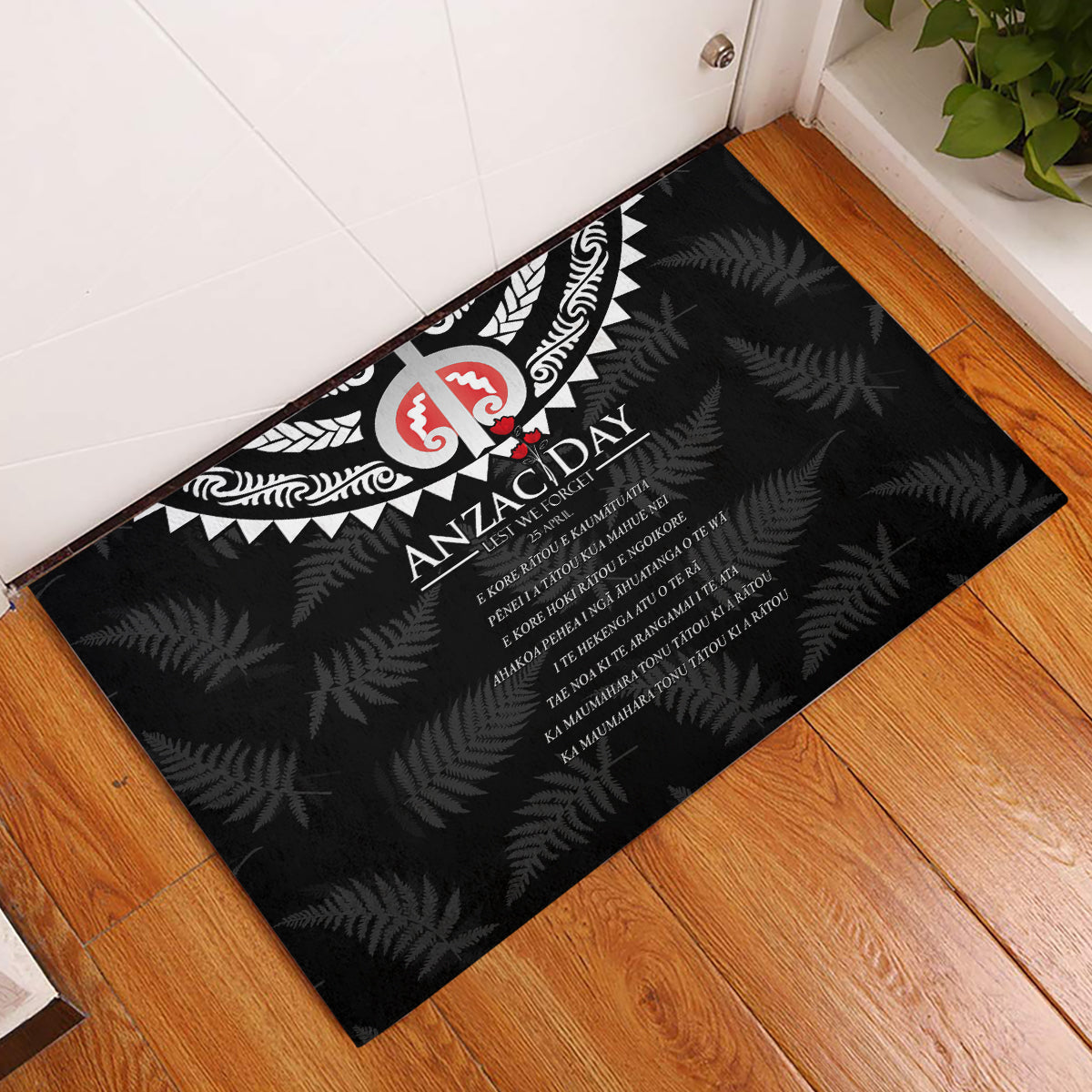 New Zealand ANZAC Day Rubber Doormat Lest We Forget Haka Dance Respect LT03 Black - Polynesian Pride