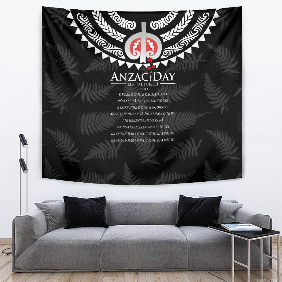 New Zealand ANZAC Day Tapestry Lest We Forget Haka Dance Respect LT03 Black - Polynesian Pride