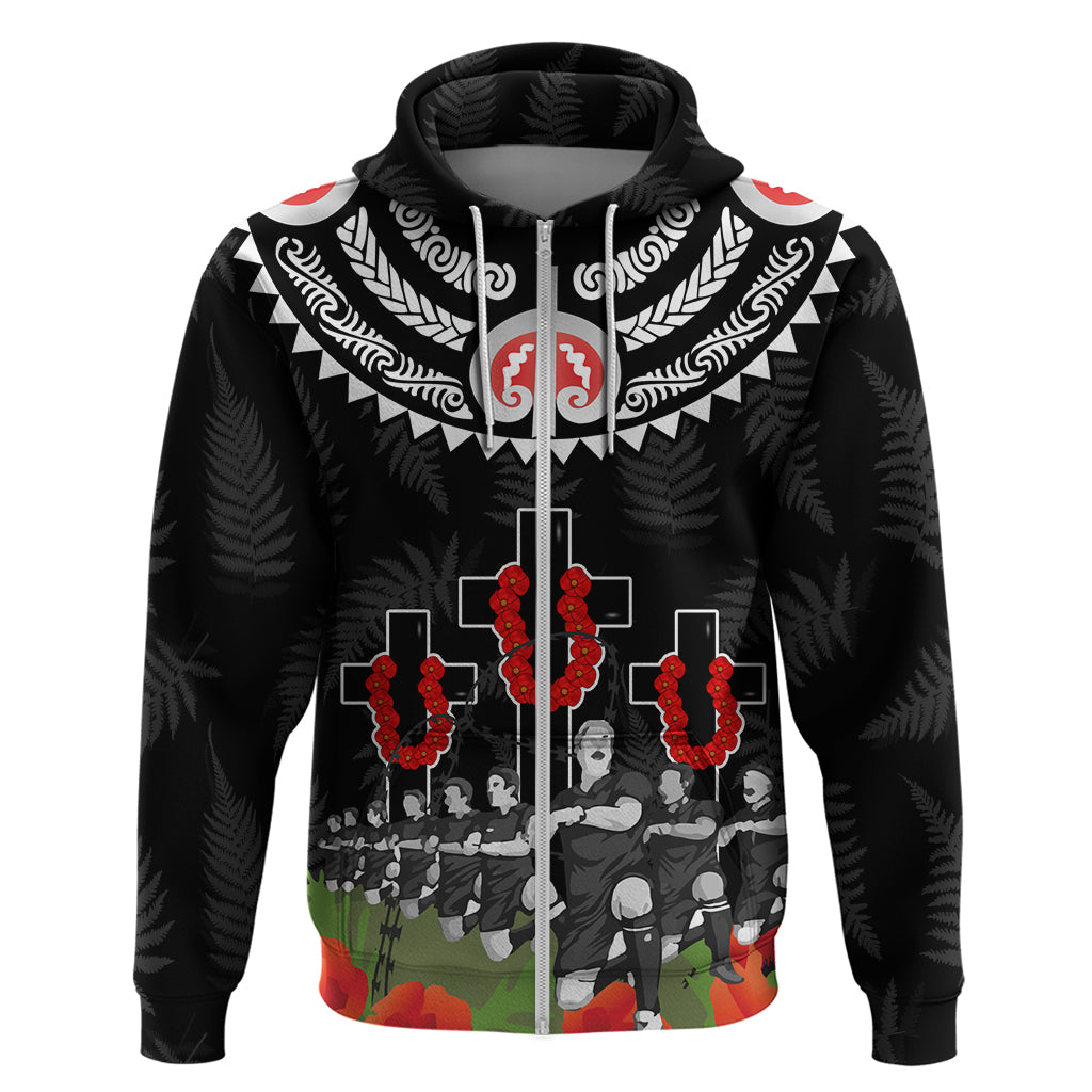 New Zealand ANZAC Day Zip Hoodie Lest We Forget Haka Dance Respect LT03 Zip Hoodie Black - Polynesian Pride