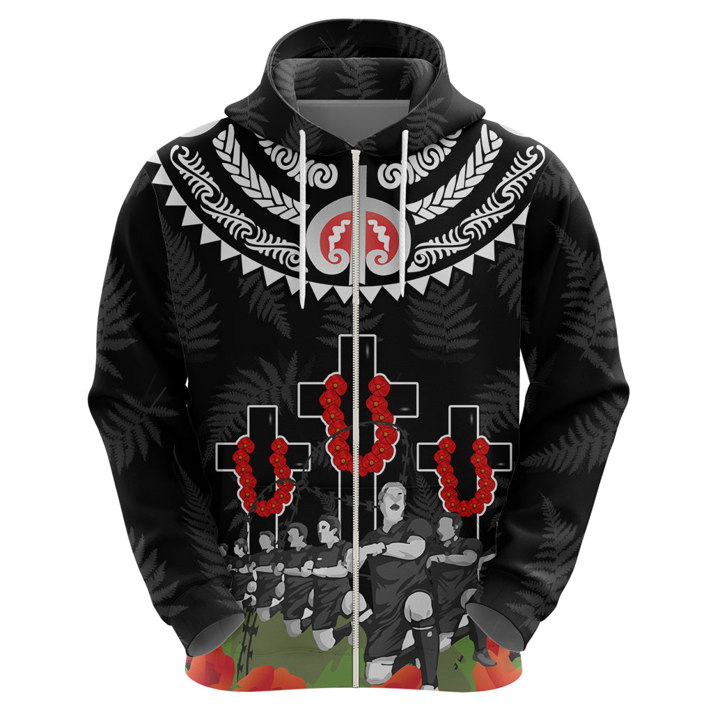 New Zealand ANZAC Day Zip Hoodie Lest We Forget Haka Dance Respect LT03 - Polynesian Pride