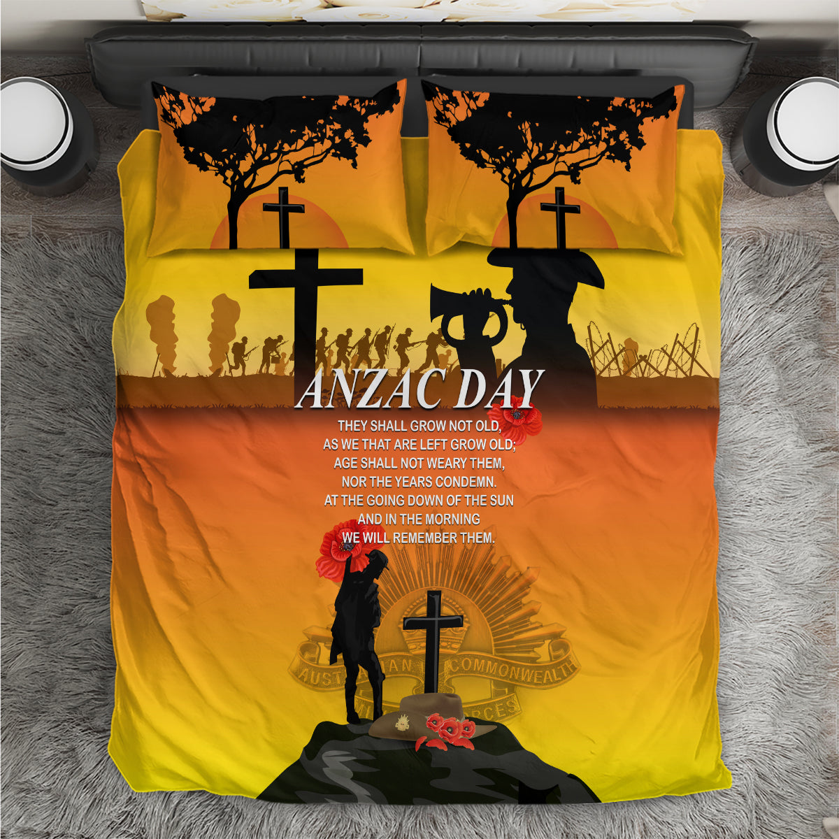 New Zealand and Australia ANZAC Day Bedding Set Gallipoli Lest We Forget LT03 Yellow - Polynesian Pride