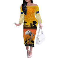 New Zealand and Australia ANZAC Day Family Matching Off Shoulder Long Sleeve Dress and Hawaiian Shirt Gallipoli Lest We Forget LT03 Mom's Dress Yellow - Polynesian Pride
