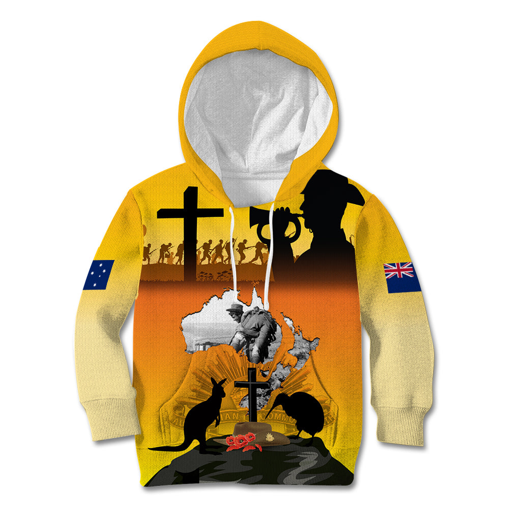 New Zealand and Australia ANZAC Day Kid Hoodie Gallipoli Lest We Forget LT03 Yellow - Polynesian Pride