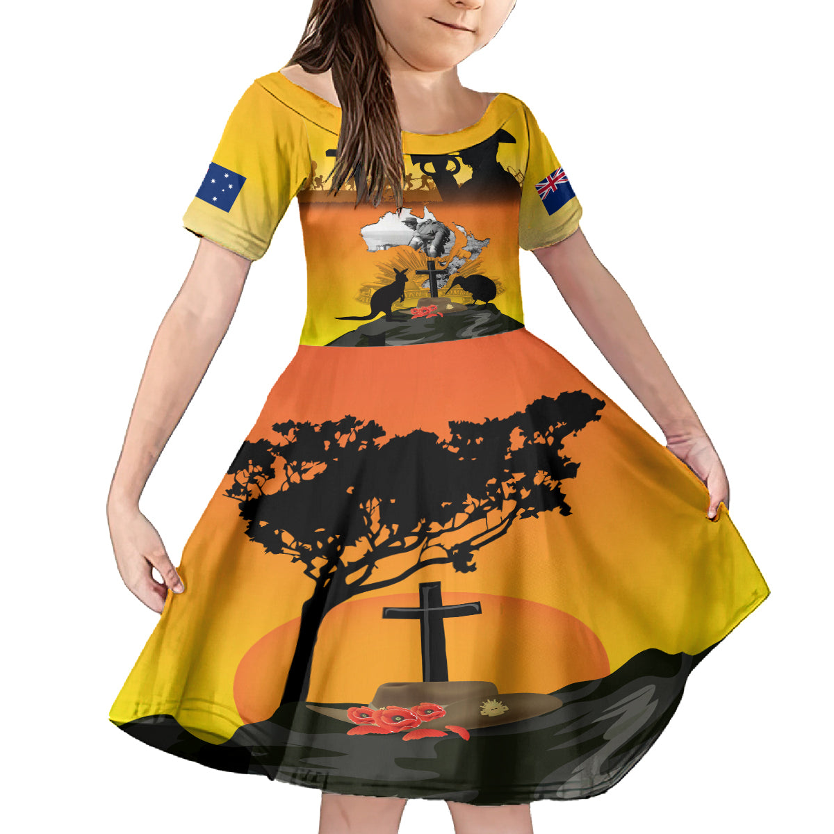 New Zealand and Australia ANZAC Day Kid Short Sleeve Dress Gallipoli Lest We Forget LT03 KID Yellow - Polynesian Pride