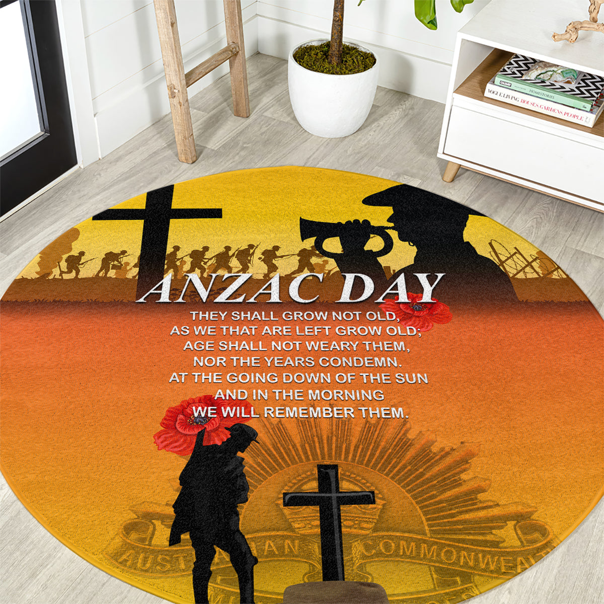 New Zealand and Australia ANZAC Day Round Carpet Gallipoli Lest We Forget LT03 Yellow - Polynesian Pride