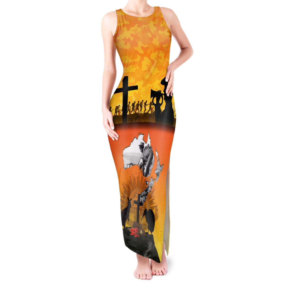 New Zealand and Australia ANZAC Day Tank Maxi Dress Gallipoli Lest We Forget LT03 Women Yellow - Polynesian Pride