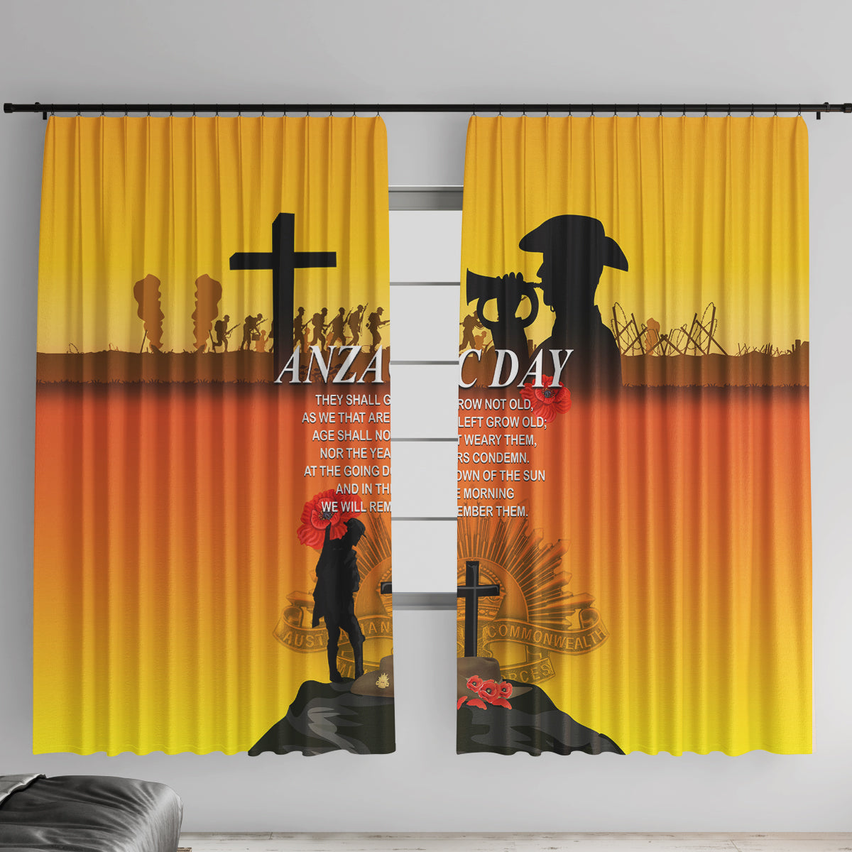 New Zealand and Australia ANZAC Day Window Curtain Gallipoli Lest We Forget LT03 With Hooks Yellow - Polynesian Pride