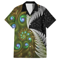 New Zealand Family Matching Short Sleeve Bodycon Dress and Hawaiian Shirt Koru Abstract Art and Silver Fern Maori Pattern LT03 Dad's Shirt - Short Sleeve Green - Polynesian Pride