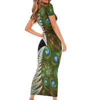New Zealand Family Matching Short Sleeve Bodycon Dress and Hawaiian Shirt Koru Abstract Art and Silver Fern Maori Pattern LT03 - Polynesian Pride