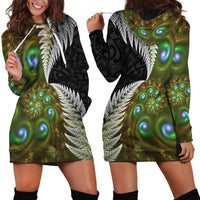 New Zealand Hoodie Dress Koru Abstract Art and Silver Fern Maori Pattern LT03 - Polynesian Pride