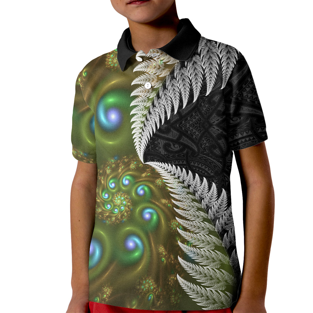 New Zealand Kid Polo Shirt Koru Abstract Art and Silver Fern Maori Pattern LT03 Kid Green - Polynesian Pride