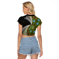New Zealand Raglan Cropped T Shirt Koru Abstract Art and Silver Fern Maori Pattern LT03 - Polynesian Pride