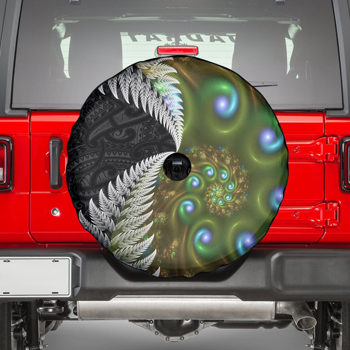 New Zealand Spare Tire Cover Koru Abstract Art and Silver Fern Maori Pattern LT03 - Polynesian Pride