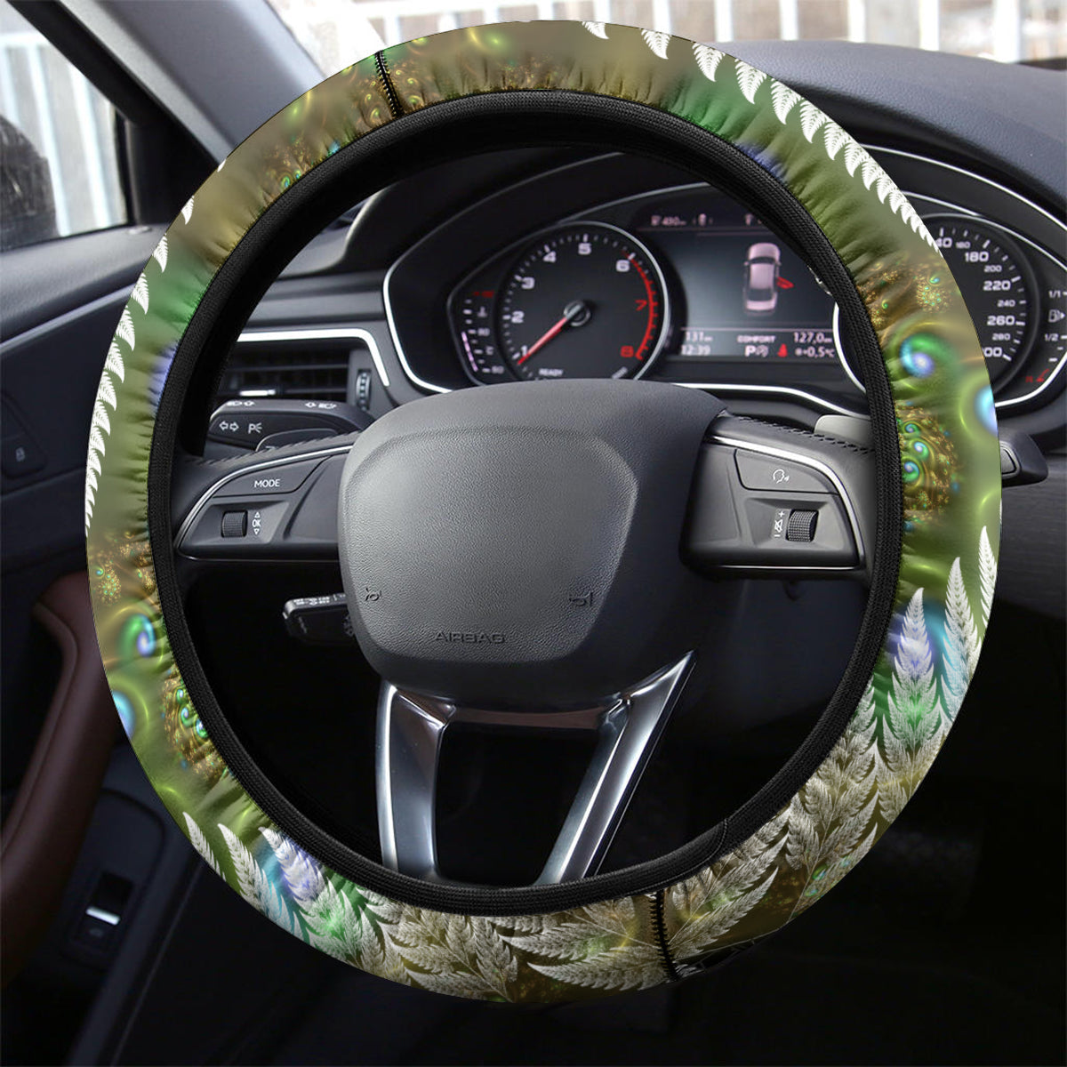 New Zealand Steering Wheel Cover Koru Abstract Art and Silver Fern Maori Pattern LT03 - Polynesian Pride