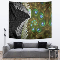 New Zealand Tapestry Koru Abstract Art and Silver Fern Maori Pattern LT03 Green - Polynesian Pride