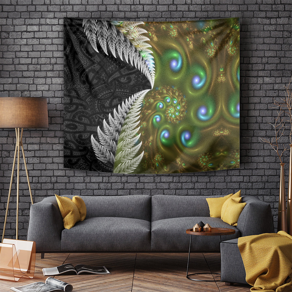 New Zealand Tapestry Koru Abstract Art and Silver Fern Maori Pattern LT03 - Polynesian Pride
