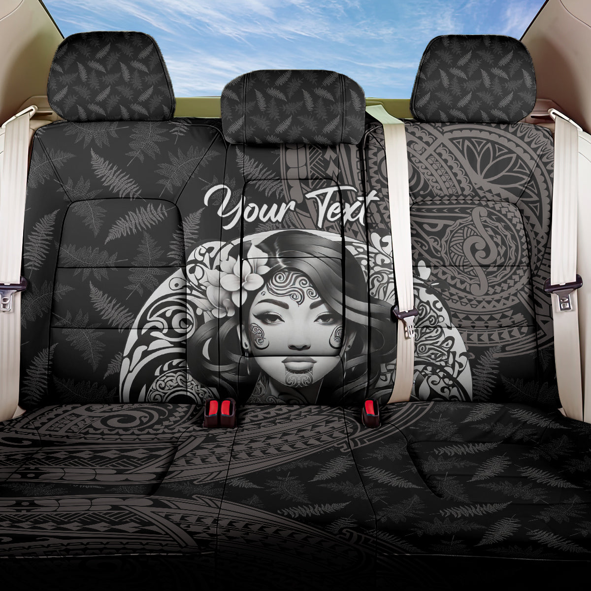 Custom New Zealand Women's Day Back Car Seat Cover Maori Tribal Girl and Silver Fern Pattern LT03