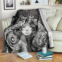 Custom New Zealand Women's Day Blanket Maori Tribal Girl and Silver Fern Pattern LT03 Black - Polynesian Pride