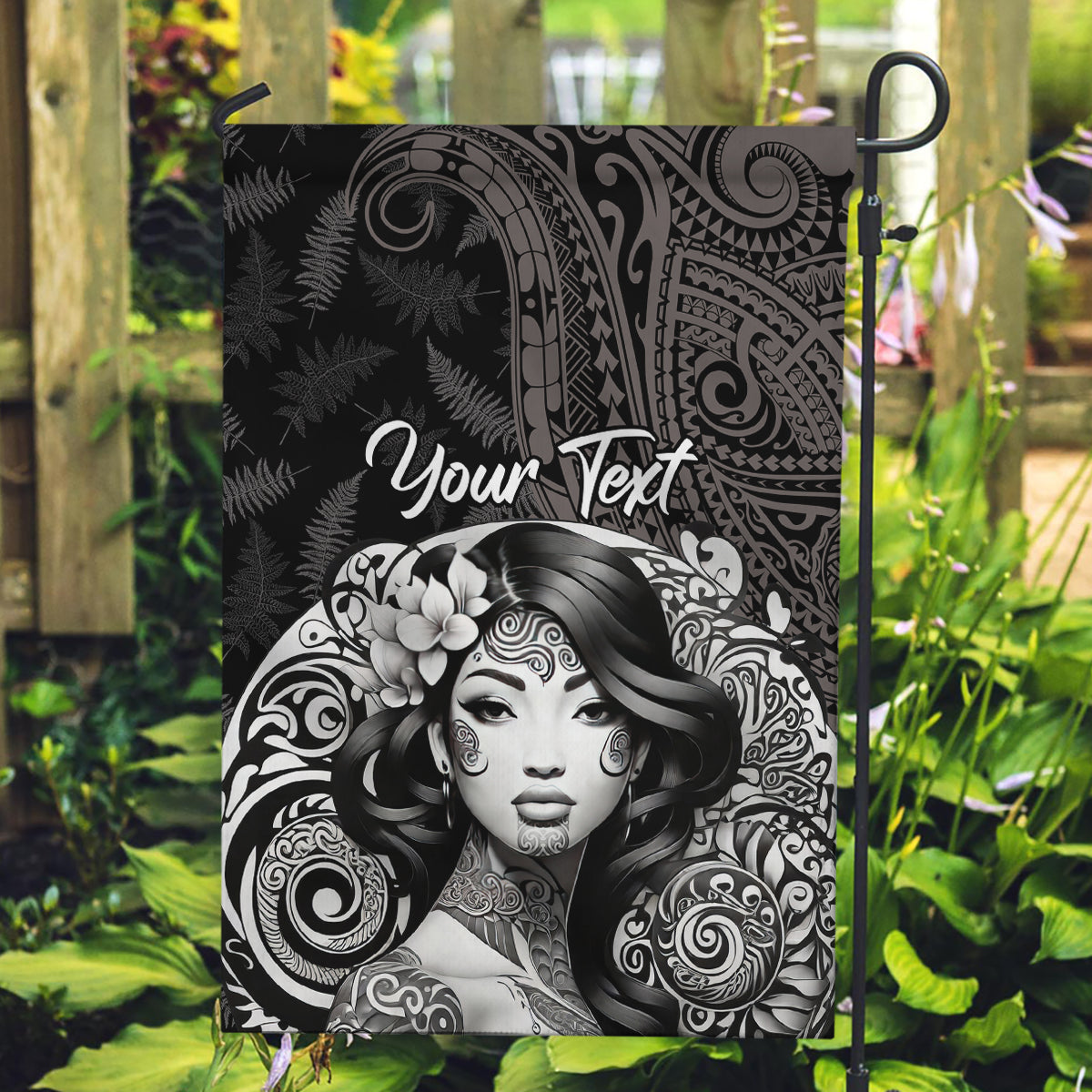 Custom New Zealand Women's Day Garden Flag Maori Tribal Girl and Silver Fern Pattern LT03 Garden Flag Black - Polynesian Pride