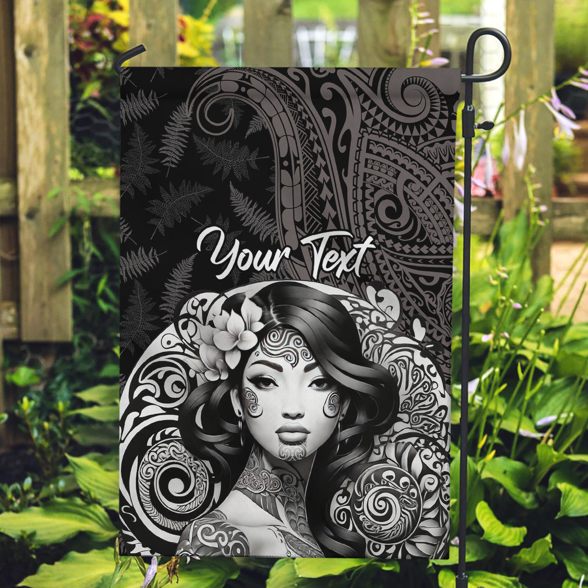 Custom New Zealand Women's Day Garden Flag Maori Tribal Girl and Silver Fern Pattern