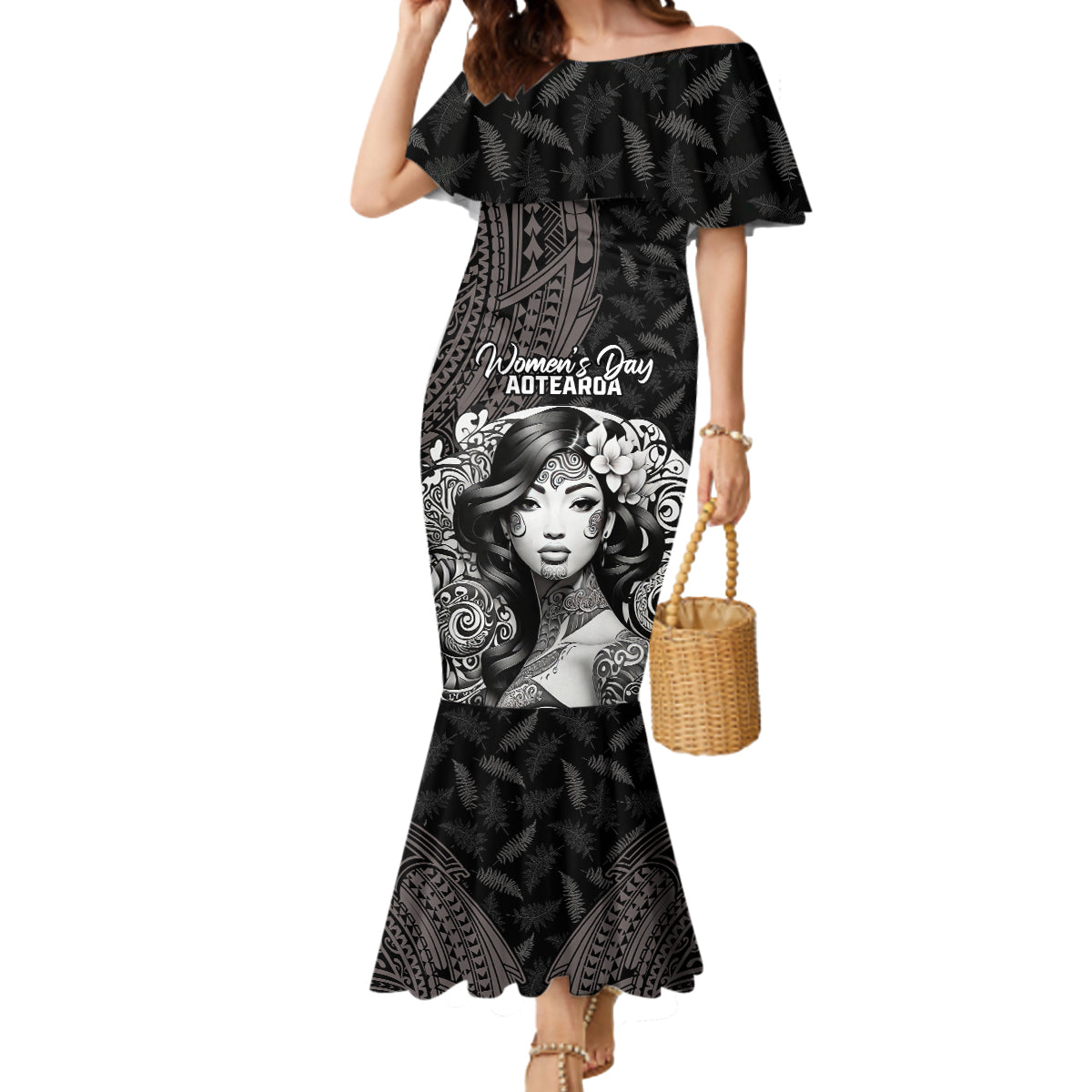 Custom New Zealand Women's Day Mermaid Dress Maori Tribal Girl and Silver Fern Pattern LT03 Women Black - Polynesian Pride