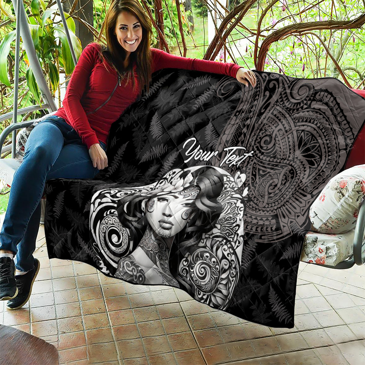 Custom New Zealand Women's Day Quilt Maori Tribal Girl and Silver Fern Pattern