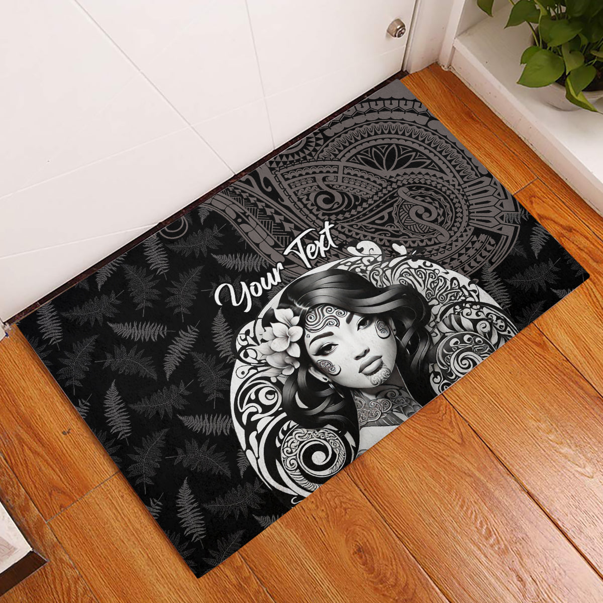 Custom New Zealand Women's Day Rubber Doormat Maori Tribal Girl and Silver Fern Pattern